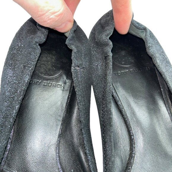 tory burch black shimmer classsic logo ballet slippers flats shoes 7.5 - Picture 3 of 5
